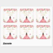 Roze Bloemen Brunette Haar Prinses Verjaardagsfees Vierkante Sticker (Vel)