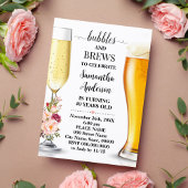 Roze Bloemen Bubbels en Brews Volwassenen Verjaard Kaart