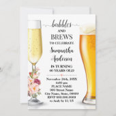 Roze Bloemen Bubbels en Brews Volwassenen Verjaard Kaart (Voorkant)