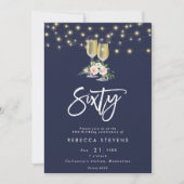 Roze Bloemen Bubbels Marine Lights 60ste verjaarda Kaart (Voorkant)