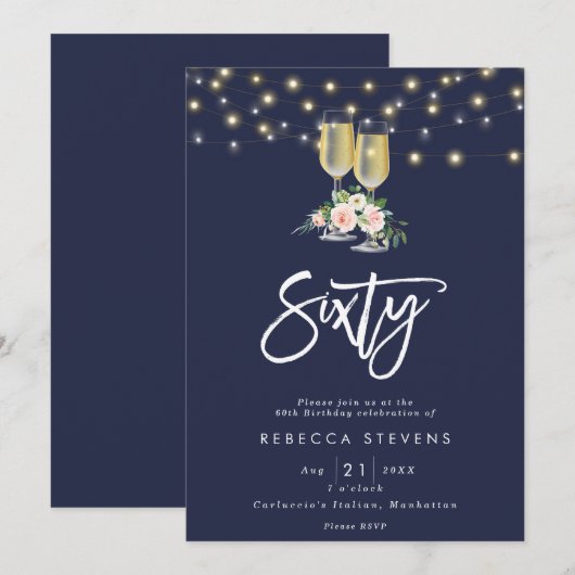 Roze Bloemen Bubbels Marine Lights 60ste verjaarda Kaart (Voorkant / Achterkant)