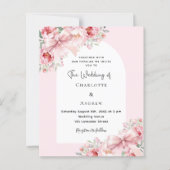 Roze bloemen buigt boog bruiloft uitnodiging (Voorkant)