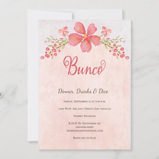 Roze Bloemen Bunco Dice Party Kaart (Voorkant)