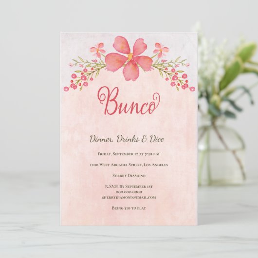Roze Bloemen Bunco Dice Party Kaart (Staand voorkant)