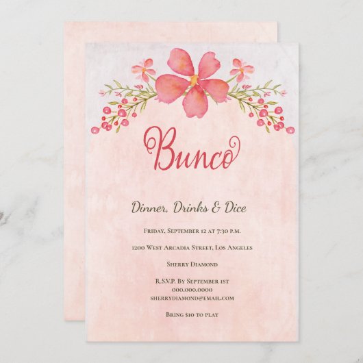 Roze Bloemen Bunco Dice Party Kaart (Voorkant / Achterkant)