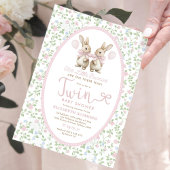 Roze Bloemen Bunny Ballon Twin Girl Baby shower Kaart