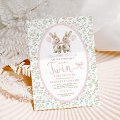 Roze Bloemen Bunny Ballon Twin Girl Baby shower Kaart