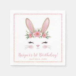 Roze Bloemen Bunny Eerste Verjaardag Party Servett Servet