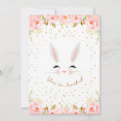Roze Bloemen Bunny Gezicht Verjaardag Uitnodiging (Achterkant)