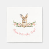 Roze Bloemen Bunny Meisje 1e Verjaardag Servet (Voorkant)