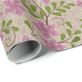 Roze Bloemen Burlap Christmas Cadeaupapier (Rol Hoek)