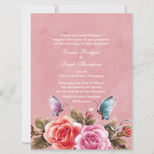 Roze Bloemen Burst Huwelijksuitnodiging Kaart