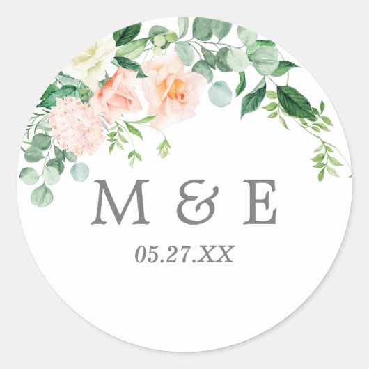 Roze Bloemen bushing enveloppen stempels Ronde Sticker (Voorkant)