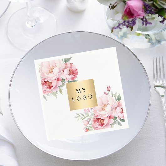 Roze bloemen business logo wit servet