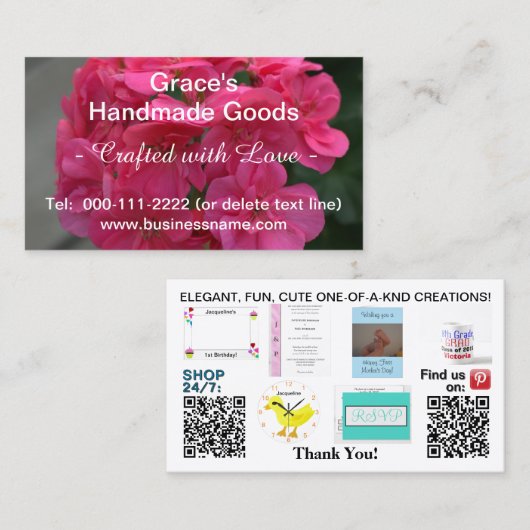 Roze Bloemen Business QR Code Logo Foto 3.5 x 2.0 Visitekaartje (Voorkant / Achterkant)