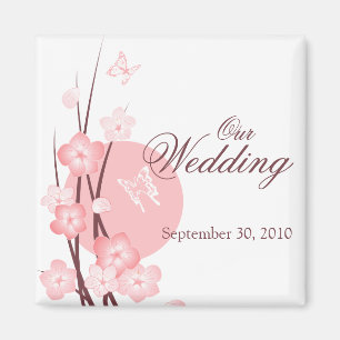 Roze bloemen Butterfly Wedding Announding Magneet