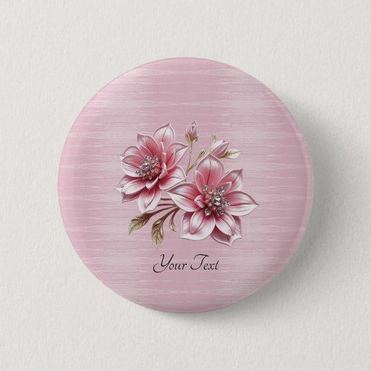 Roze bloemen Button (Voorkant)
