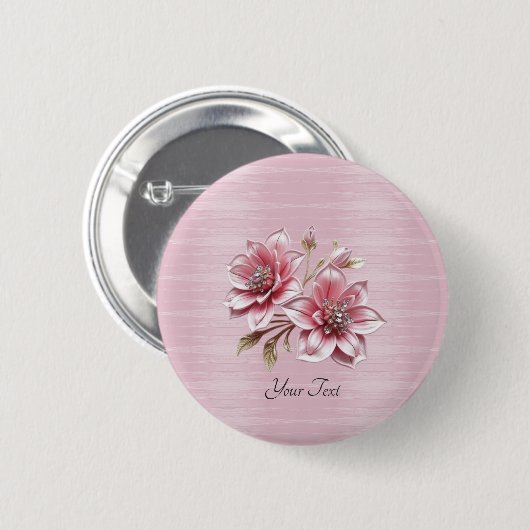 Roze bloemen Button (Voorkant /achterkant)
