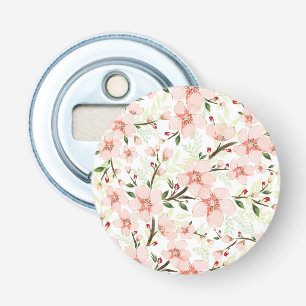 Roze bloemen button flesopener