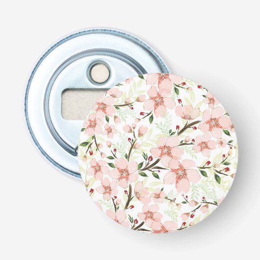 Roze bloemen button flesopener (Voorkant)