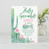 Roze Bloemen Cactus Heilige Guacamole 1e Verjaarda Kaart (Staand voorkant)