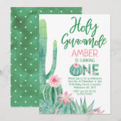 Roze Bloemen Cactus Heilige Guacamole 1e Verjaarda Kaart (Voorkant / Achterkant)