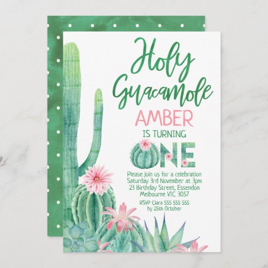 Roze Bloemen Cactus Heilige Guacamole 1e Verjaarda Kaart (Voorkant / Achterkant)