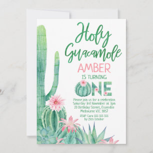 Roze Bloemen Cactus Heilige Guacamole 1e Verjaarda Kaart