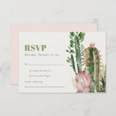 ROZE BLOEMEN CACTUS LOOF WATERVERF RSVP (Voorkant / Achterkant)