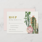 ROZE BLOEMEN CACTUS LOOF WATERVERF RSVP (Voorkant / Achterkant)