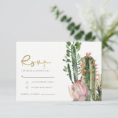 ROZE BLOEMEN CACTUS LOOF WATERVERF RSVP (Staand voorkant)