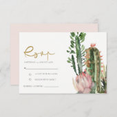 ROZE BLOEMEN CACTUS LOOF WATERVERF RSVP (Voorkant / Achterkant)