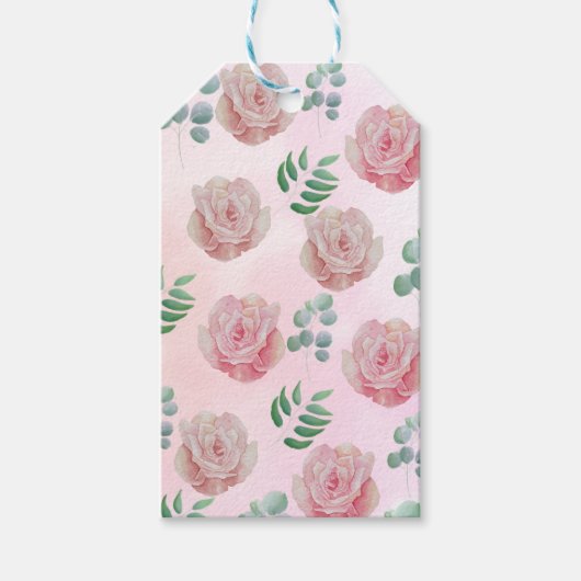 Roze bloemen cadeau labels cadeaulabel (Voorkant)