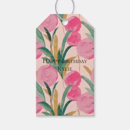 Roze bloemen cadeaulabel
