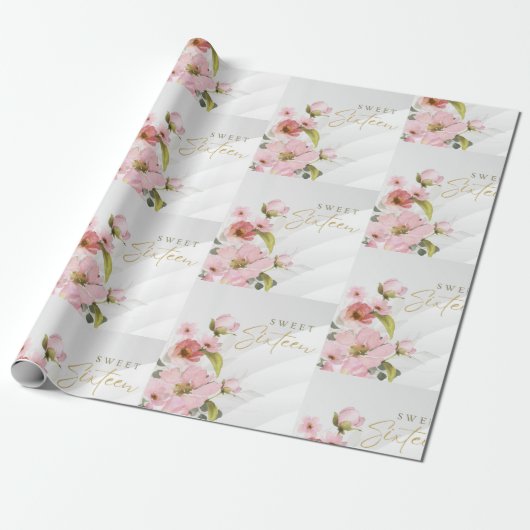 roze bloemen cadeaupapier (Uitgerold)