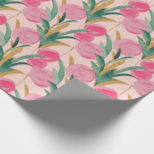 Roze bloemen cadeaupapier (Hoek)