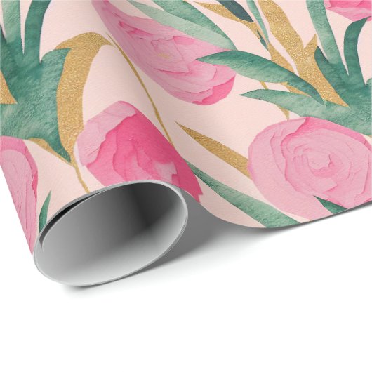 Roze bloemen cadeaupapier (Rol Hoek)