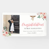 Roze Bloemen Caduseus Gefeliciteerd Verpleegkundig Spandoek (Horizontaal)