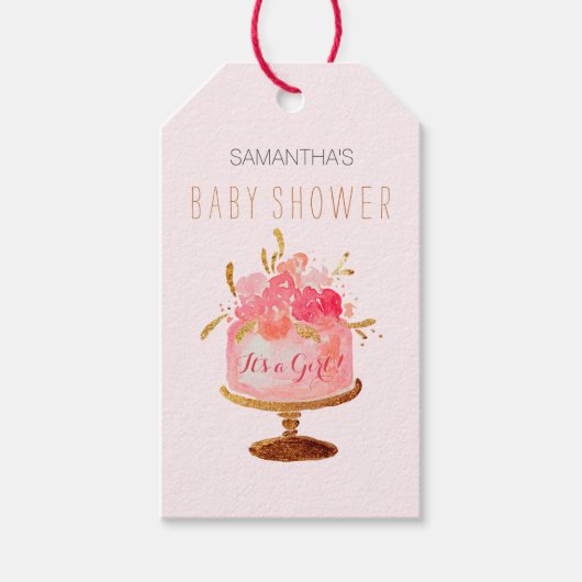 Roze Bloemen Cake Het Een Meisje Baby shower Gift Cadeaulabel (Voorkant)