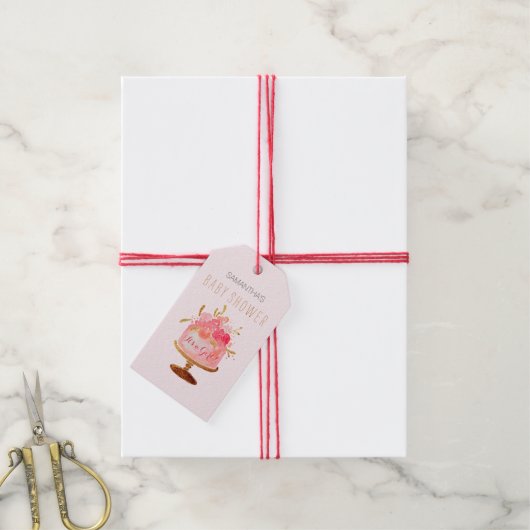 Roze Bloemen Cake Het Een Meisje Baby shower Gift Cadeaulabel (Met Touw)