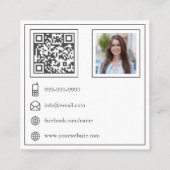 Roze Bloemen Camera Foto QR Code Fotograaf Vierkante Visitekaartje (Achterkant)