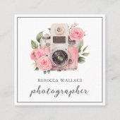 Roze Bloemen Camera Foto QR Code Fotograaf Vierkante Visitekaartje (Voorkant)