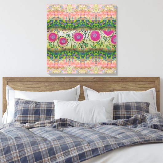 Roze bloemen canvas afdruk (Insitu (Slaapkamer))