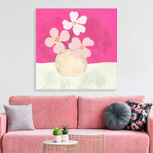 Roze bloemen canvas afdruk