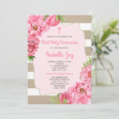 Roze Bloemen + canvas Eerste Communie uitnodiging (Staand voorkant)