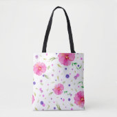 Roze Bloemen Canvas tas voor Mam – Aquarel Design (Voorkant)