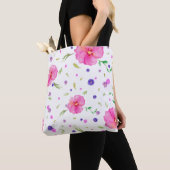 Roze Bloemen Canvas tas voor Mam – Aquarel Design (Dichtbij)