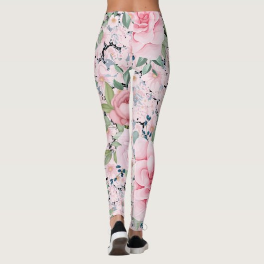 Roze Bloemen Capri Lengte Buttery Soft Leggings (Achterkant)