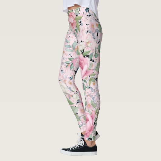 Roze Bloemen Capri Lengte Buttery Soft Leggings (Links)
