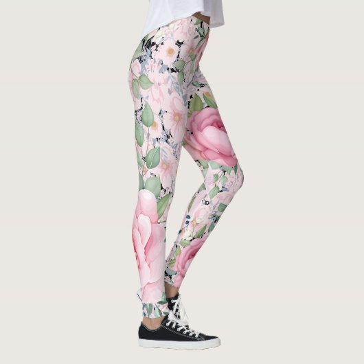 Roze Bloemen Capri Lengte Buttery Soft Leggings (Rechts)